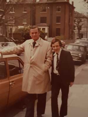 Phillip and his dad outside his grandmother’s house in Swiss Cottage London, 1977.
